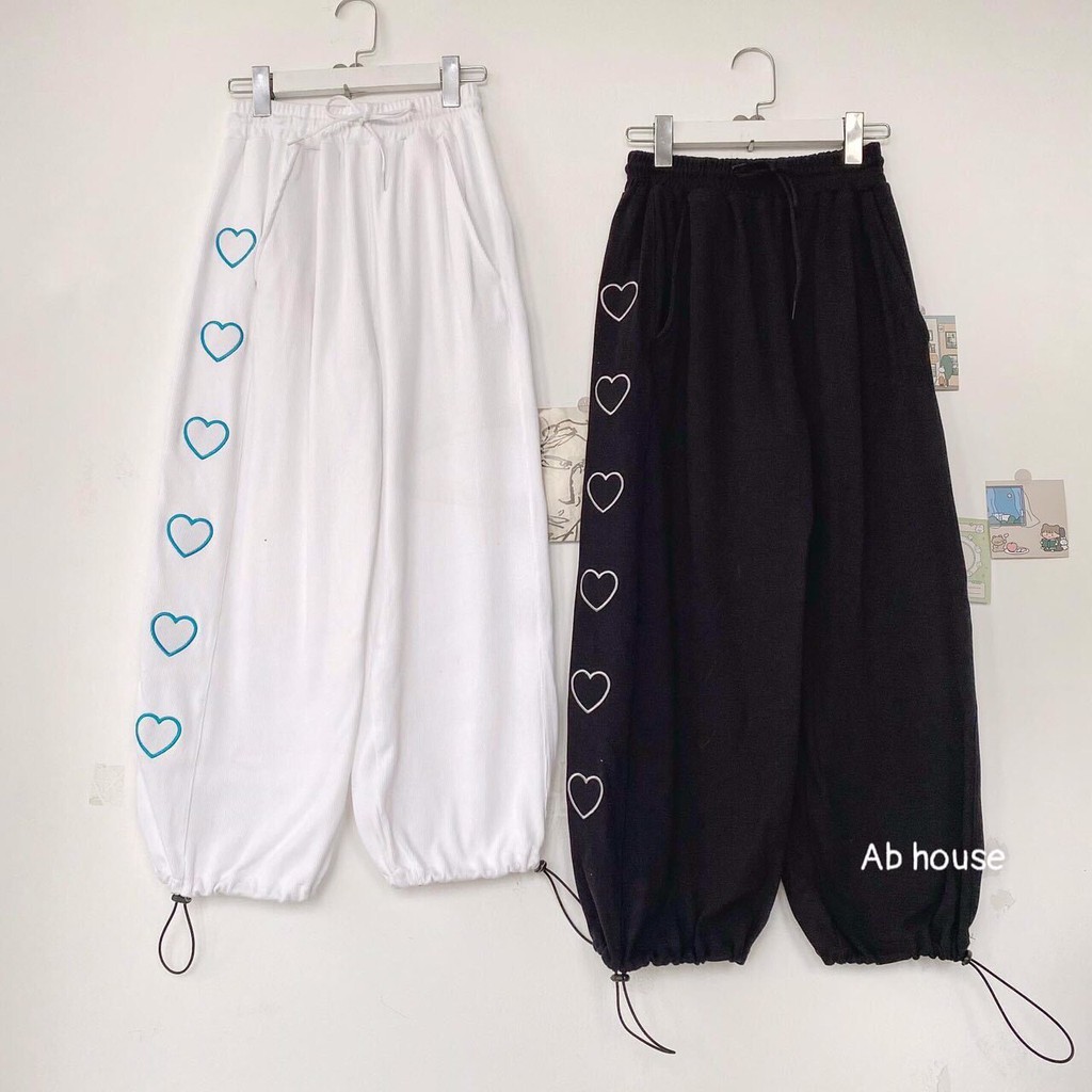 Quần jogger thể thao nhiều tim dáng thụng cool ngầu/ Quần ống bom dây rút gấu trẻ trung cá tính_ranstore