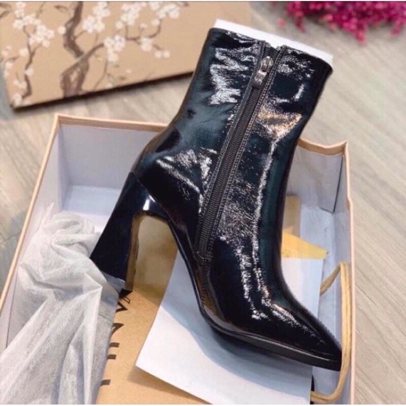 [Hàng có sẵn] Boots nữ I Bốt lửng da bóng khoá cạnh gót khoét 7p sang xịn