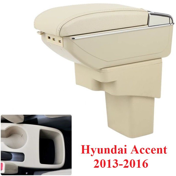 Hộp tỳ tay ô tô Hyundai Accent 2013-2016 tích hợp 7 cổng USB - 2 màu: Đen và Kem