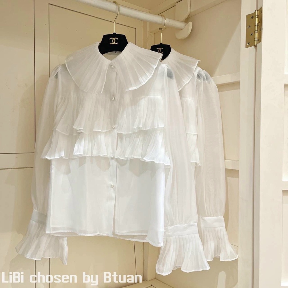 Áo sơ mi nữ công sở dài tay màu trắng đi học sinh cổ bèo tầng dáng rộng - Áo sơ mi vintage_014 nội y xanh chất đẹp giá t