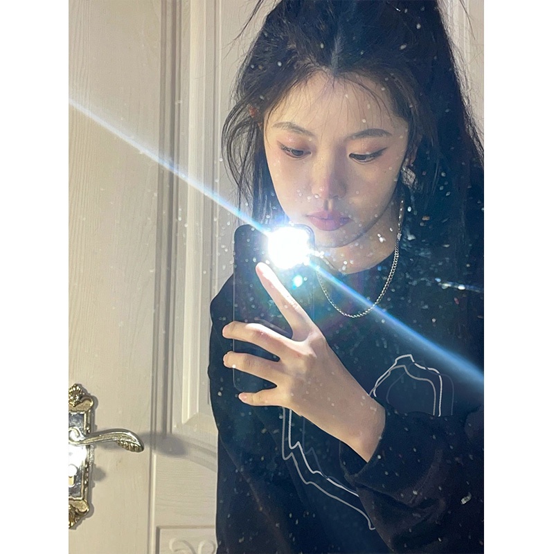 Áo sweater SELVZE cổ tròn in họa tiết phong cách thời trang đường phố Mỹ cho nữ