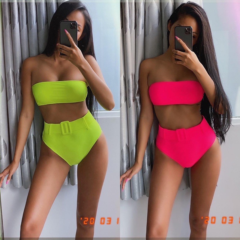 [BKN363] &lt;ÂU&gt; SET BIKINI QUÂY KÈM BELT XANH NEON/HỒNG (CẠP CAO)