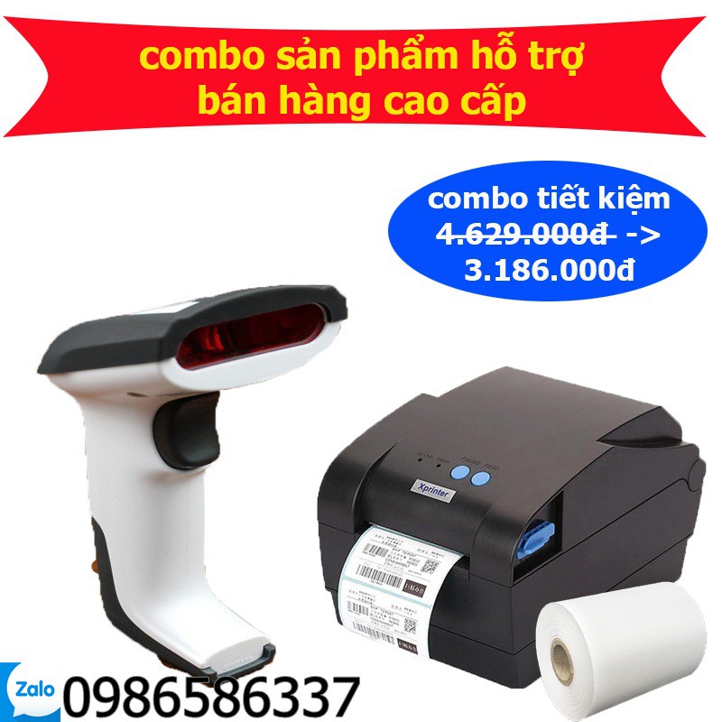 Combo[Máy in hóa đơn + Máy quét mã vạch] Bộ sản phẩm hỗ trợ mở siêu thị mini giá ưu đãi