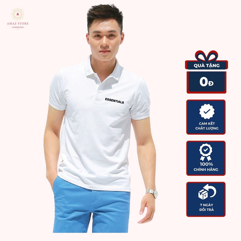 Áo polo nam cao cấp ,áo phông nam có cổ đứng form chất vải cá sấu co dãn , in phối hình Esentials