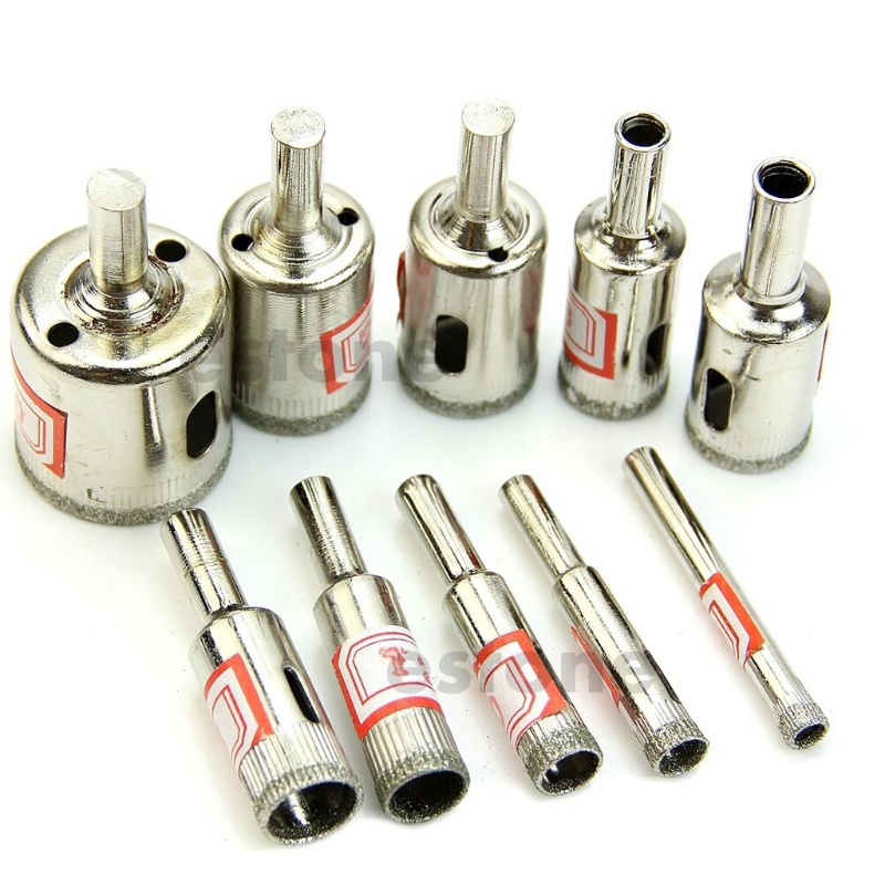 Set 10 Mũi Khoan Lỗ Kim Cương Tráng Phủ Kim Cương Cho Dụng Cụ Khoan Kính Gạch Men Đá Hoa Cương