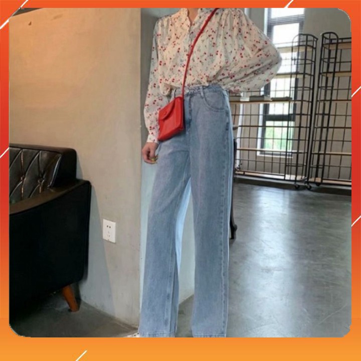 Quần jean nữ ống rộng, lưng cao, bò suông phong cách thời trang Hàn Quốc-SP8
