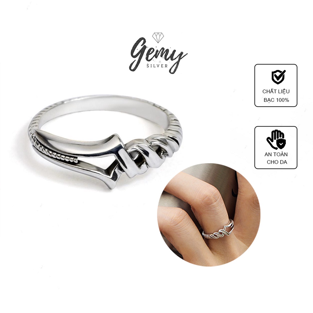 Nhẫn nam bạc 925 Silver Tusk thiết kế mặt xoắn cá tính, độc đáo, nam tính, unisex | GEMY SILVER NN4