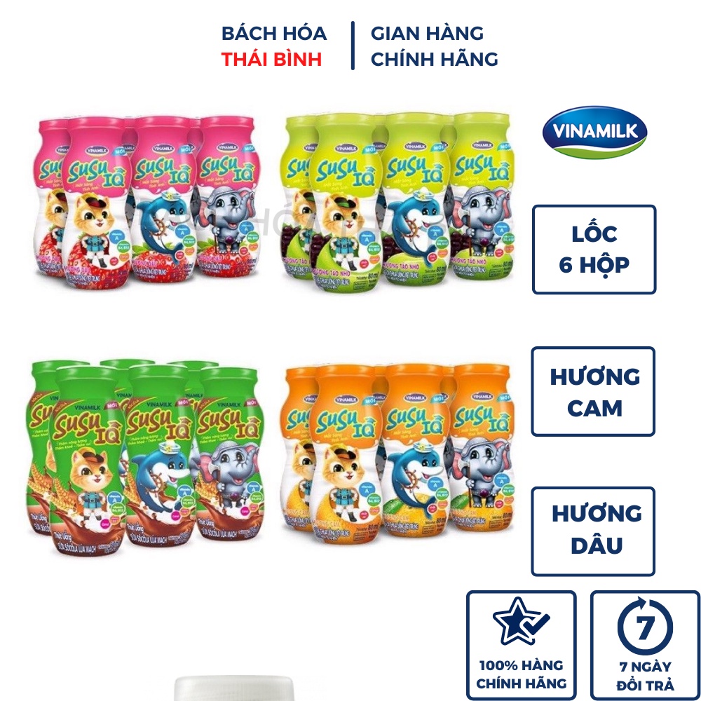 Lốc 6 Chai 80ml Sữa Chua Uống Susu IQ Hương Cam - Dâu - Phô Mai