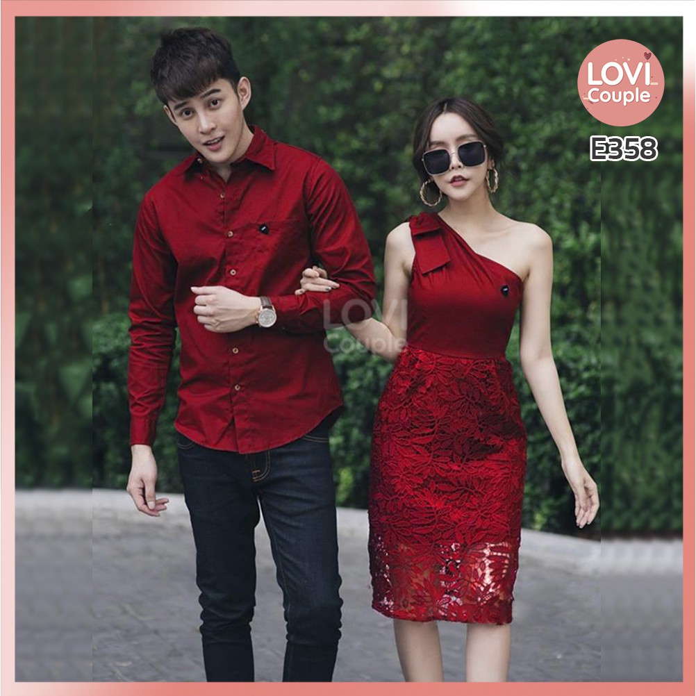 Đồ Đôi - ÁO ĐÔI - Set Áo sơ mi váy đôi Hàn Quốc màu Be E358 - LoviCouple - Có FeedBack