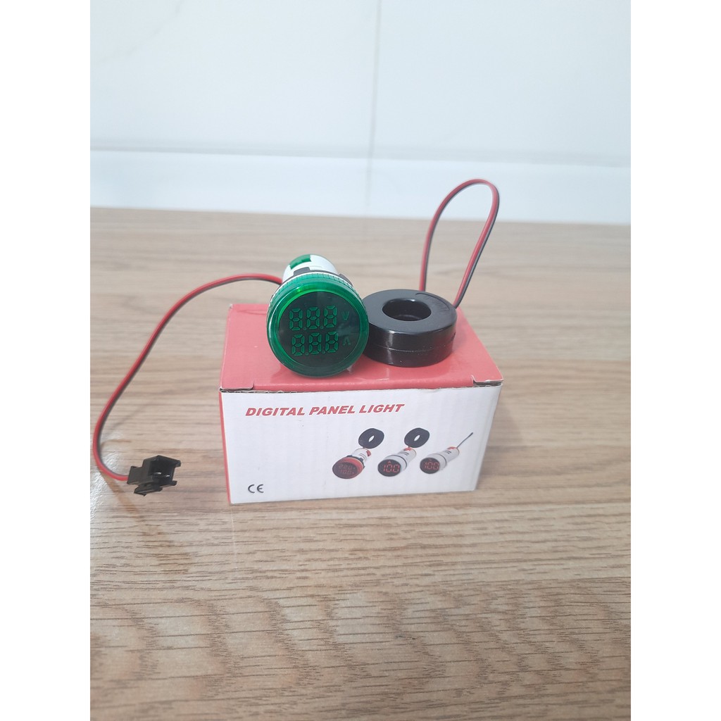 Đèn báo hiển thị kép volt ampe hình tròn phi 22 AC 50-500V 0-100A