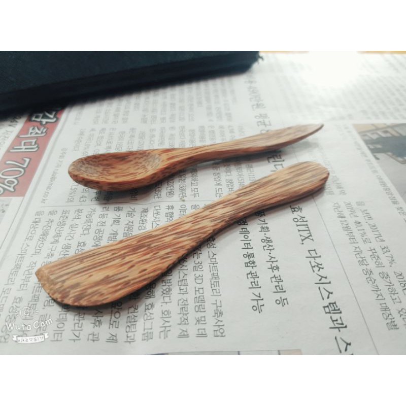 Muỗng + que trộn nguyên liệu bằng gỗ dừa 12cm