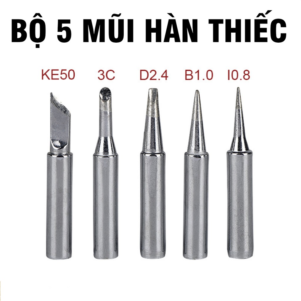 Bộ 5 mũi hàn thiếc cho mỏ hàn thiếc 908 bằng đồng cao cấp