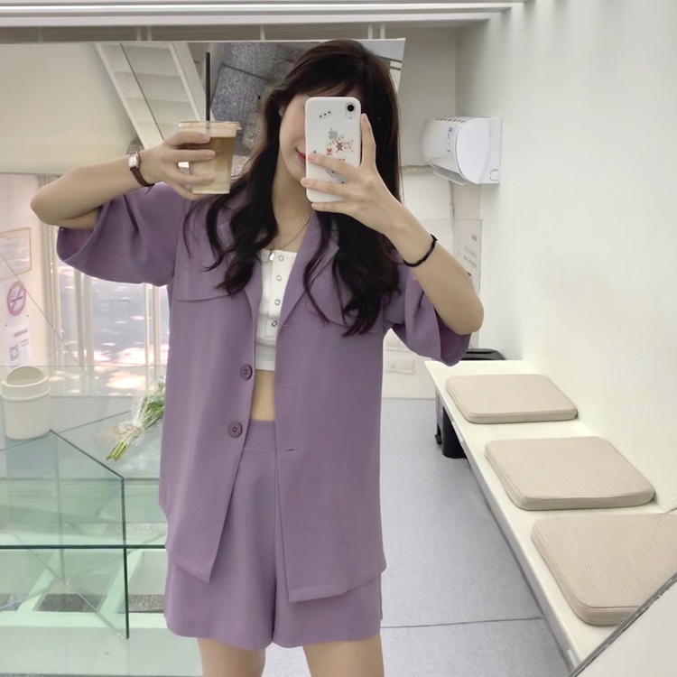 Set Áo Khoác Vest Tay Ngắn Màu Trắng/Tím Thời Trang Cao Cấp 49359 | BigBuy360 - bigbuy360.vn