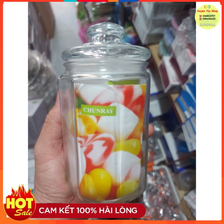 Hũ thuỷ tinh lục giác nắp thuỷ tinh có gioăng cao su 900ml tuyệt đối kín nước