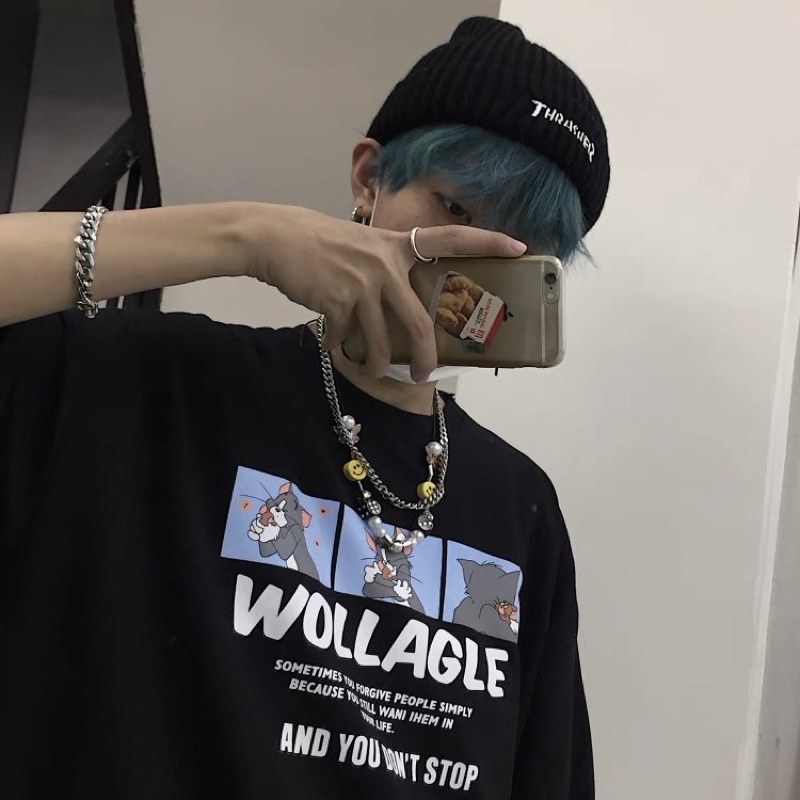 Áo thun tay lỡ nam nữ, áo phông unisex form rộng chất cotton in hình mèo