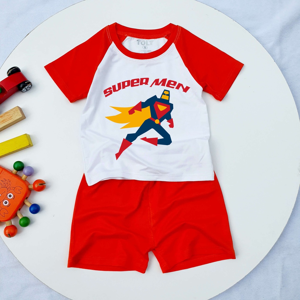 Bộ Quần Áo Bé Trai Toli Chất Liệu Cotton Mềm Mịn, Thoáng Mát, 3 Màu Cực Đáng Yêu 4_16kg [SIÊU NHÂN-MM055]