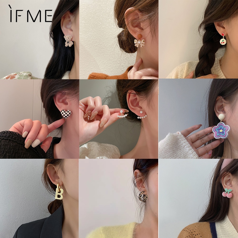 IF ME Bông tai kiểu nơ đính ngọc trai xinh xắn cho nữ