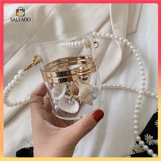 Túi đeo chéo mini trong suốt phối dây ngọc trai thời trang thanh lịch
