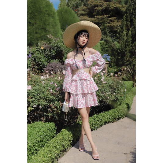 đầm bẹt vai hở eo-shoulder off cut out