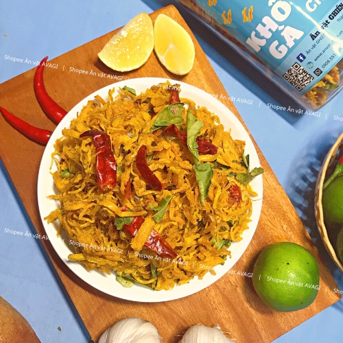 Khô gà lá chanh xé cay ăn vặt AVAGI 300g vừa ngon vừa rẻ