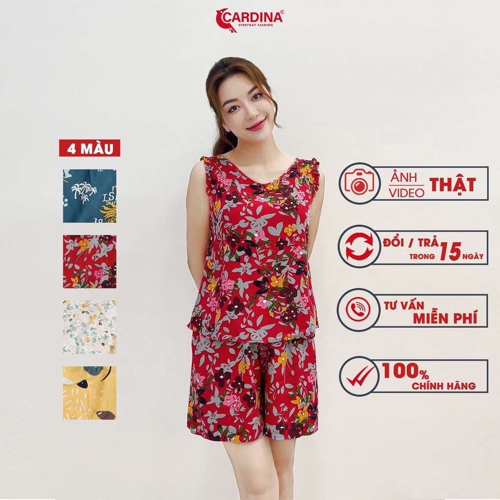 Đồ Bộ Nữ 𝐂𝐀𝐑𝐃𝐈𝐍𝐀 Chất Lanh Lụa Nhật Cao Cấp Quần Đùi Áo Sát Nách Vai Bèo Xếp Họa Tiết Tinh Tế 2LF28