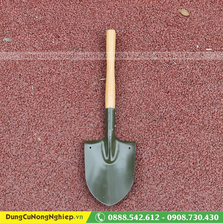 Xẻng cắm trại cán gỗ lưỡi xanh 63cm