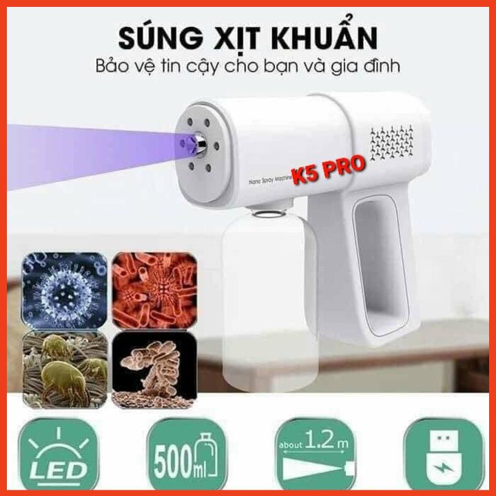 MÁY PHUN XỊT KHỬ KHUẨN CẦM TAY K5 PRO▶️FREE SHIP◀️Tiêu diệt 99% vi khuẩn - hàng chính hãng - bảo hành 12 tháng