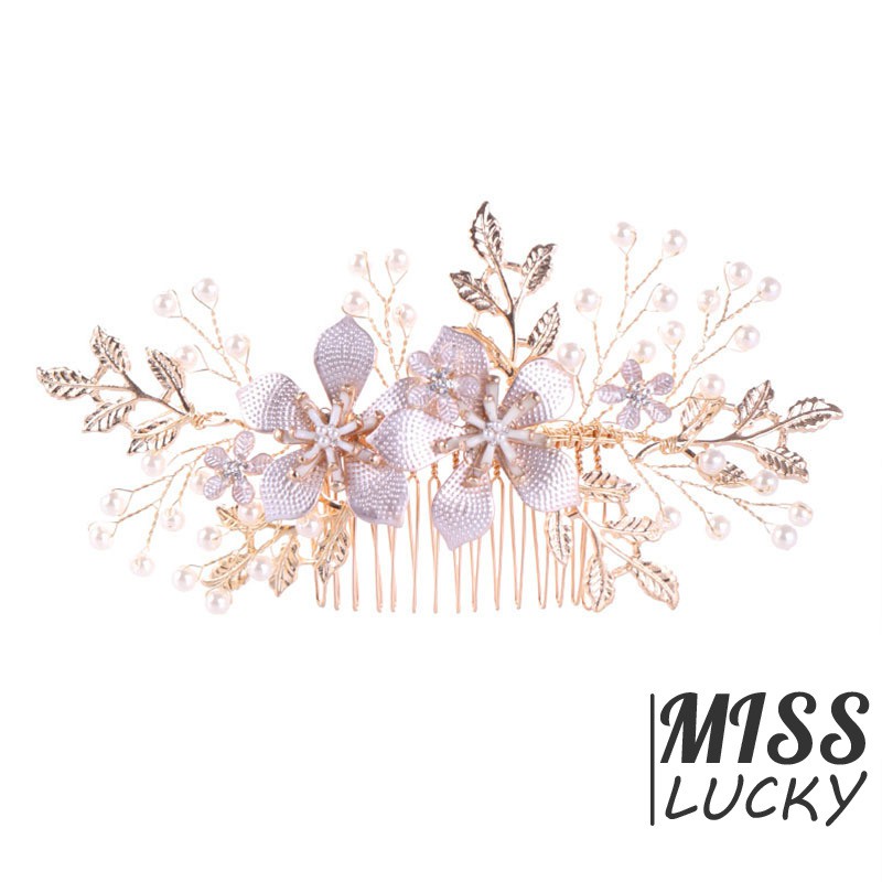 Lược cài tóc kích thước 17*9cm trang trí hoa đính ngọc xinh xắn cho cô dâu