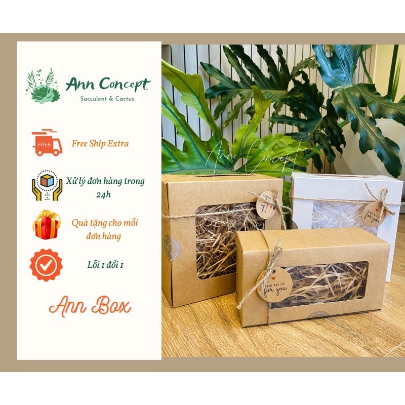 Hộp Quà Tặng Trang Trí Sẵn Giấy Rơm, Dây Thừng, Tag giấy Ann Concept