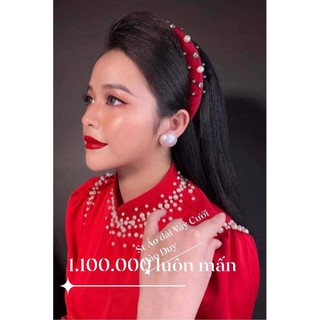 áo dài cưới hỏi đỏ, tay phồng, kết chuỗi
