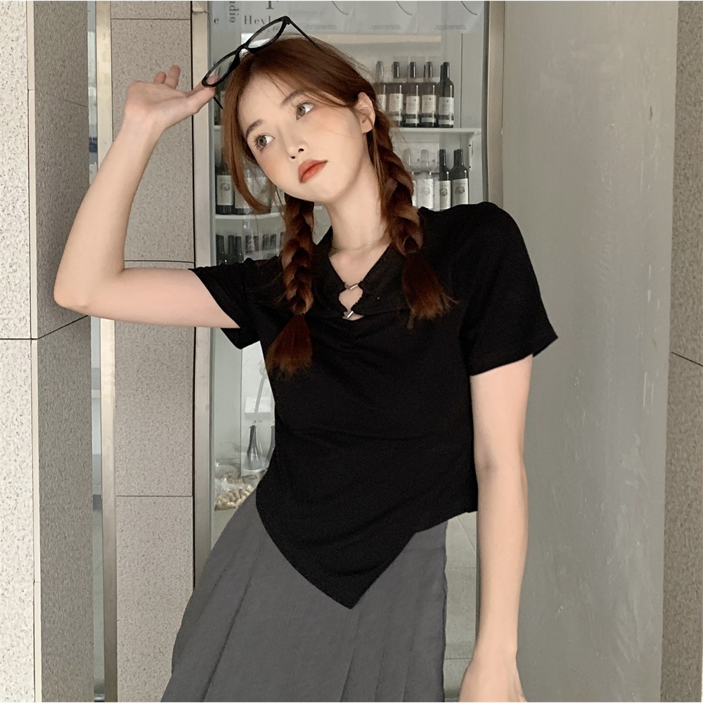 Áo Thun Tay Ngắn Dáng Rộng Thiết Kế Độc Đáo Phong Cách Hàn Quốc Thời Trang Cho Nữ