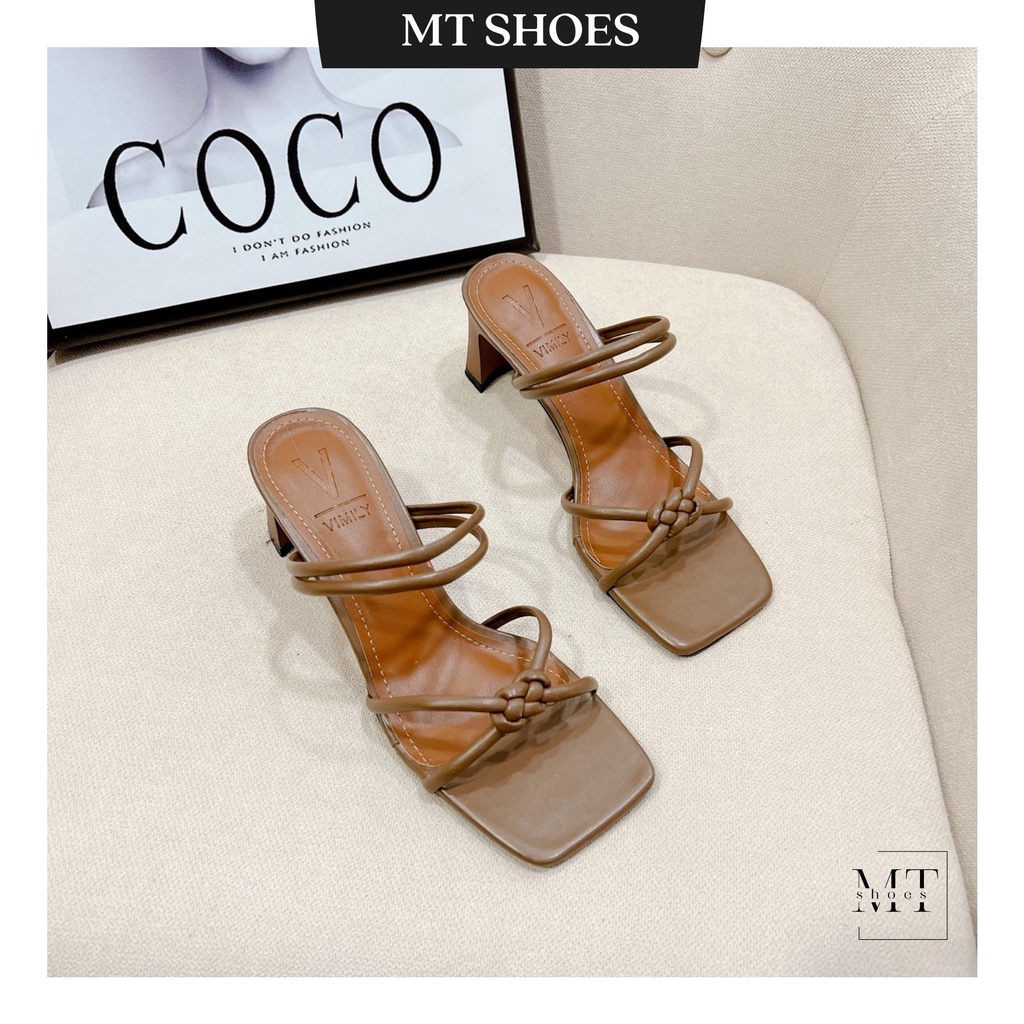 Guốc nữ quai ngang gút dây gót mảnh cao 7f da mềm dễ mang kiểu dáng Hot Trend 2023 - Dép cao gót MT Shoes