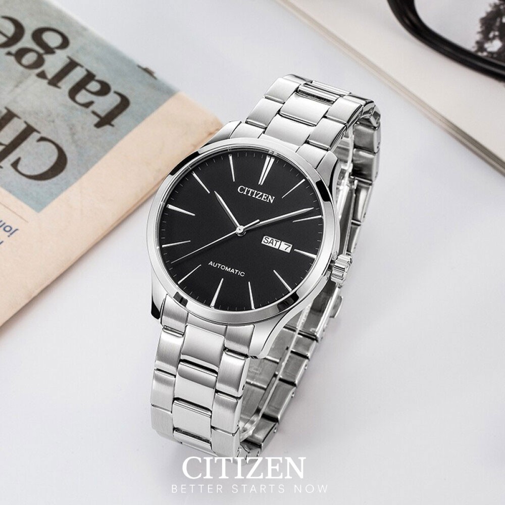 Đồng Hồ Citizen Nam Dây Kim Loại Máy Cơ-Automatic NH8350-83E - Mặt Đen (40mm)