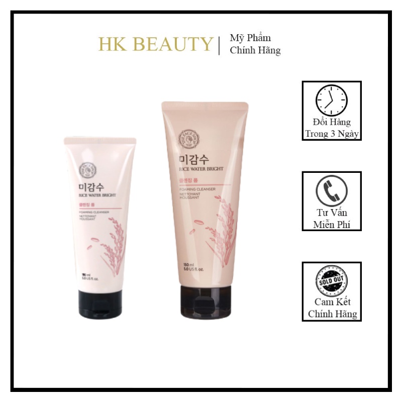 S­ữa Rửa Mặt Làm Sáng Da The Face Shop Rice Water Bright Rice Bran Cleansing Foam 150ml (Chứa Hạt Mát Xa Siêu Mịn)