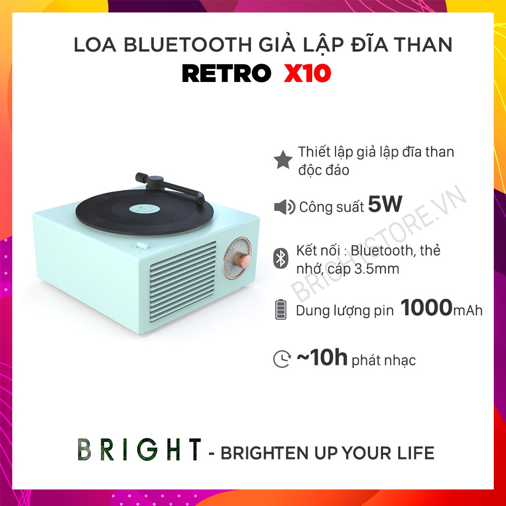 [Mã 151ELSALE hoàn 7% đơn 300K] Loa Bluetooth Retro X10 Giả Lập Đĩa Than