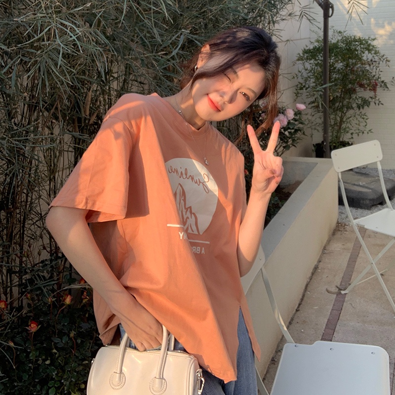 Áo thun SUXI tay ngắn cổ tròn form rộng in họa tiết phong cách đường phố