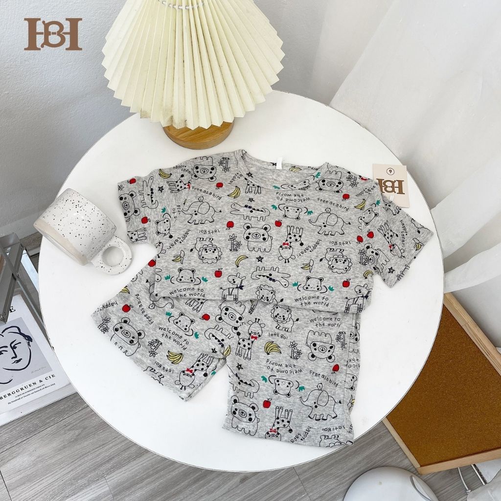 Bộ Quần Áo Thun Cotton Cộc Tay Hapiibabii Họa Tiết Ngộ Nghĩnh Cho Bé Trai Bé Gái Mặc Ở Nhà Mùa Hè (1-10 Tuổi)