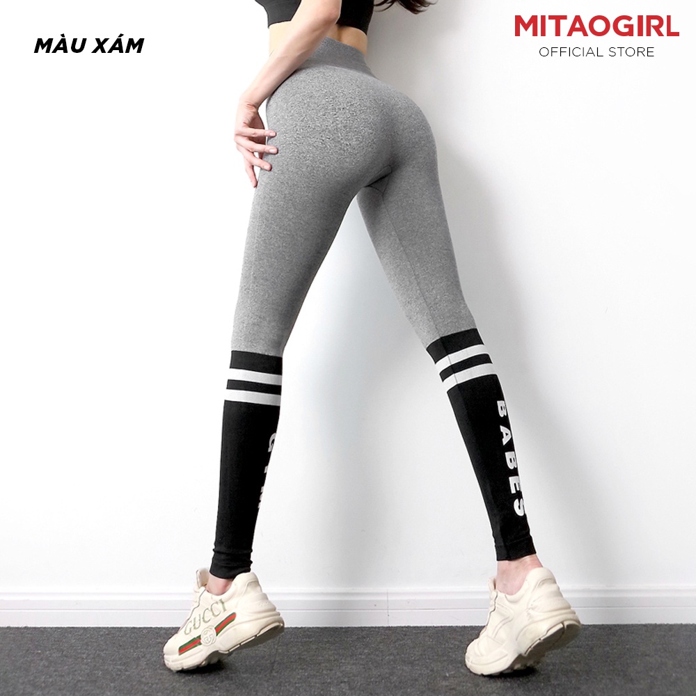 Quần dài tập gym yoga nữ MITAOGIRL dáng legging thể thao chất dệt kim co giãn phối màu ống quần nổi bật