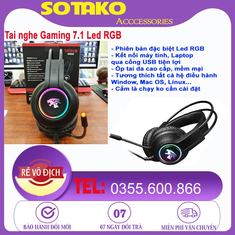 Tai nghe Gaming led RGB giả lập 7.1 cổng USB V9000