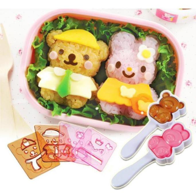 BỘ DỤNG CỤ ÉP CƠM GẤU THỎ KÈM TẤM CẮT TRANG TRÍ - Cao cấp