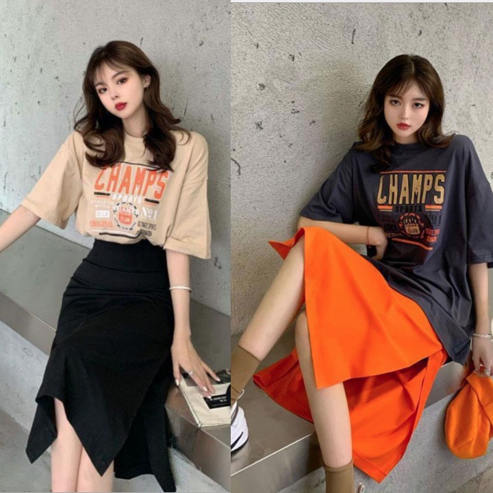 Set cotton chuẩn hàng tabao siêu đẹp phom áo rộng phối chân váy dài chữ A xẻ nhẹ cực kì trend - Yubishop YBLMSET122
