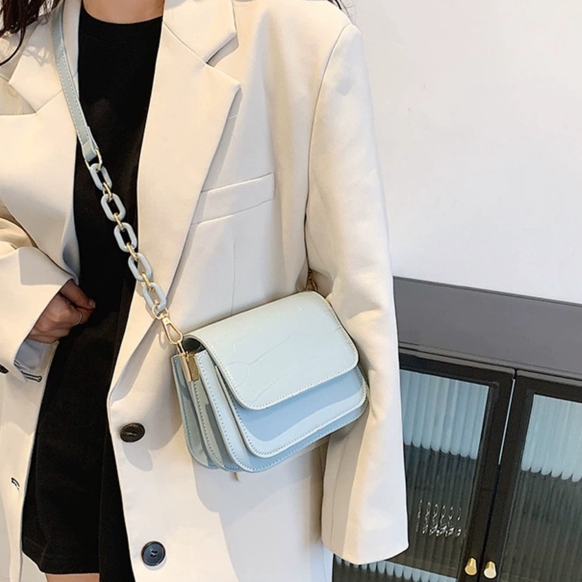 Túi đeo chéo mini da công nghiệp 3 ngăn dây xích nhựa thiết kế độc lạ