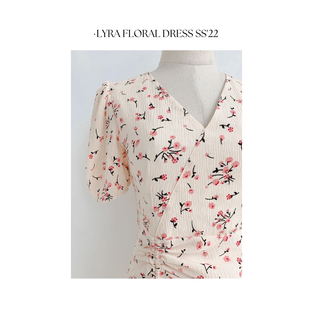 Váy thiết kế LYRA tằm Thái hoa dáng dài, rút dây xẻ thân trước - LWTVD466