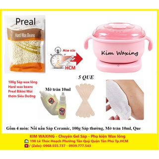 Nồi nấu sáp Ceramic Silicon Siêu Chống dính kèm 100g Sáp Preal Bikini wax lông