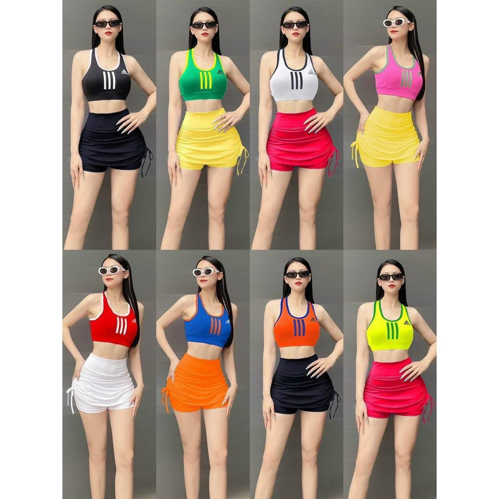 Đồ tập gym nữ Hot trend Áo Bra Das mix Chân váy rút dây 2 bên co giãn thoáng mát tập gym, yoga, zumba, fitness(sẵn mút