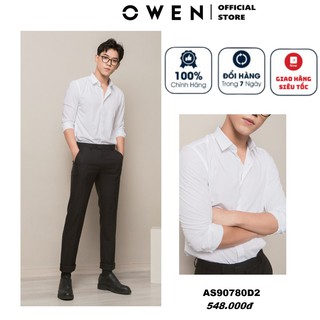 Áo Sơ Mi Trắng Nam Tay Dài Owen AS90782D2 Dáng Slim Fit Không Túi Ngực Màu Trắng Trơn Vải Nano