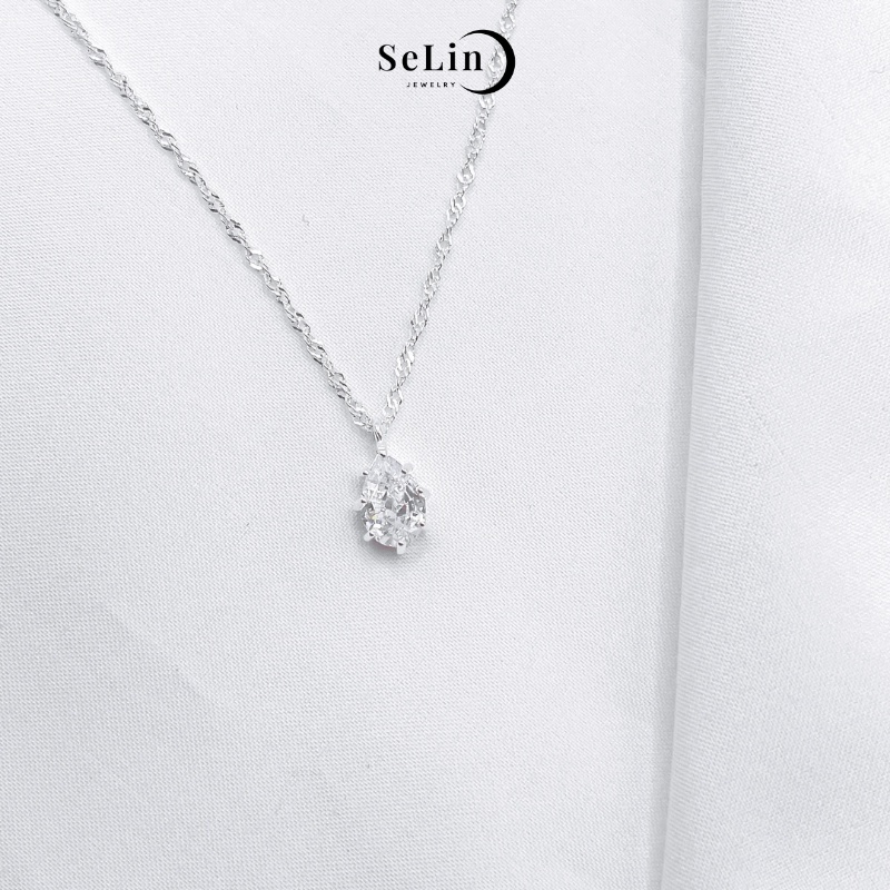 Dây chuyền bạc nữ đính đá zircon cao cấp lấp lánh bắt sáng hình giọt nước SELIN JEWELRY - 209