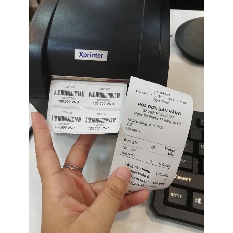 XPrinter 350B Máy in tem nhãn phụ, tem trà sữa, mã vận đơn, Máy in mã vạch Xprinter 350b in tem, in đơn hàng shopee,tmdt