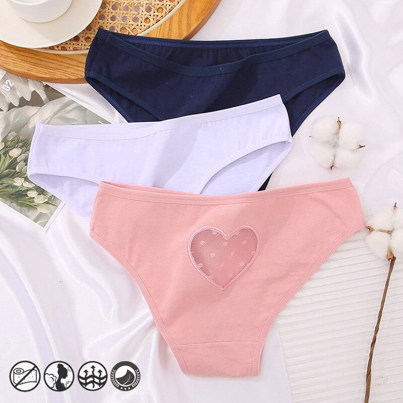 Cute Byte Bộ 3 Quần Lót Cotton Phối Ren Hình Trái Tim Gợi Cảm Dễ Thương Cho Nữ