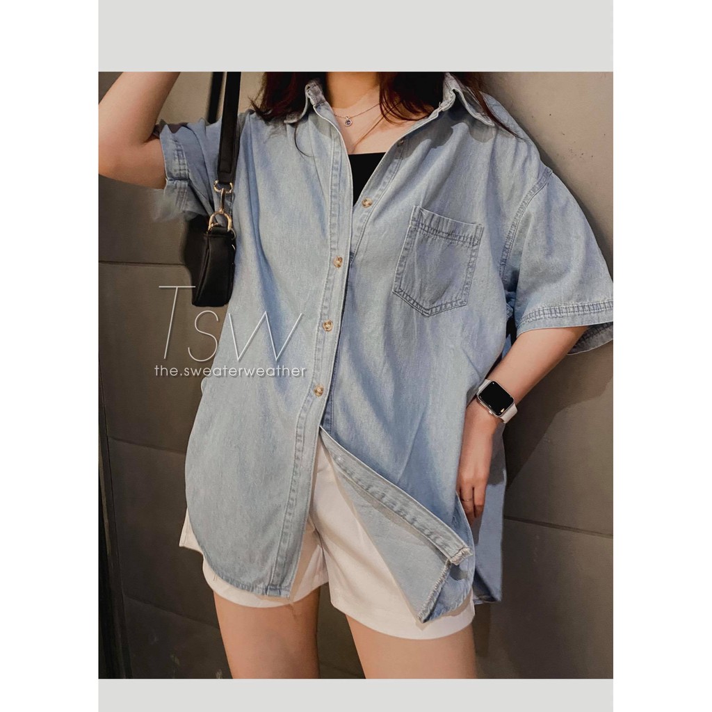 [Mã WASKT304 giảm 15% tối đa 30K đơn 99K] Áo sơ mi denim cộc tay oversize 2 mẫu dày & mỏng ( Ảnh thật ) | BigBuy360 - bigbuy360.vn